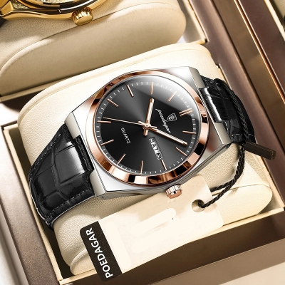 Picture of POEDAGAR 930L Men's Leather Quartz Watch - Water Resistant Business Luxury Fashion Wristwatch - Watch For Men - Watch