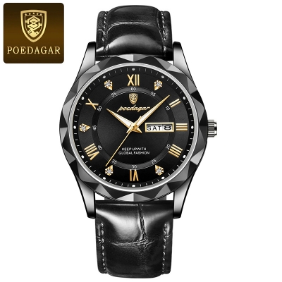 Picture of POEDAGAR Mens Quartz Watches Waterproof Luminous Dial Men Fashionable Wristwatches Artificial Leather Watch P615
