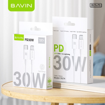 Picture of iPhone's Type-C to Lightening BAVIN CB274  Premium Quality PD 20w/30w Charging Cable-White