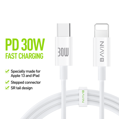 Picture of iPhone's Type-C to Lightening BAVIN CB274  Premium Quality PD 20w/30w Charging Cable-White