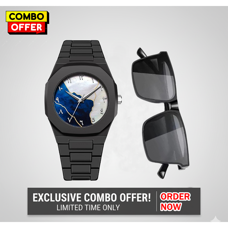 Picture of Arabic Watch Men's Quartz Watch Black PC Plastic watch for men - Aura Arabic Watch -  Black - Arabic Aura watch And Sunglass - Combo Offer - Sunglass