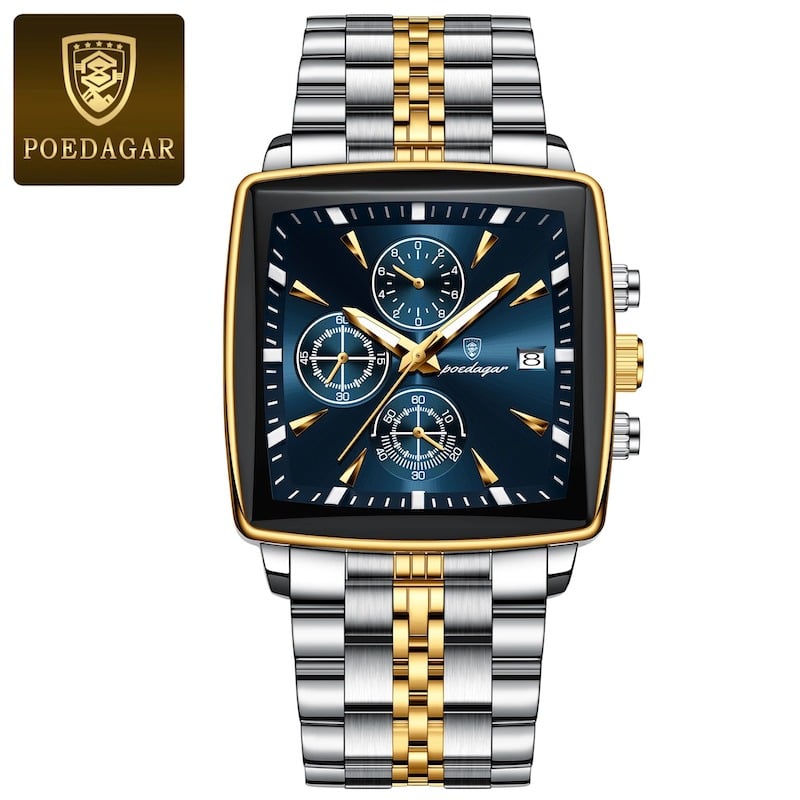 Picture of POEDAGAR 866 Square Men Clock Waterproof Luminous Date Man Watch Stainless Steel Quartz Men's Watch (Fan made)