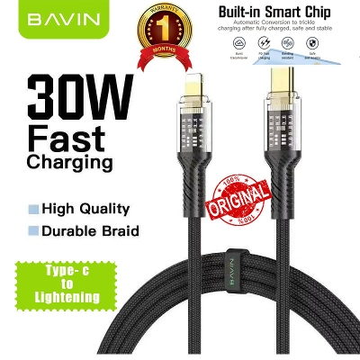 Picture of iPhone's Type-C to Lightening BAVIN CB275 Transparent Premium Quality PD 20w/30w Charging Cable-Black