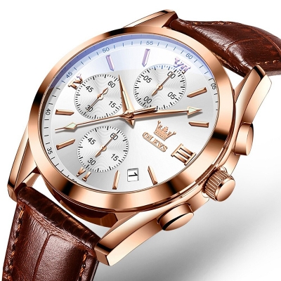 Picture of Ole_vs Men Leather Analoge Quartz Fashion Watch for Men Brown