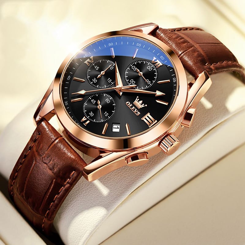 Picture of Ole_vs Men Leather Analoge Quartz Fashion Watch for Men Brown