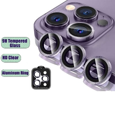 Picture of Metal Camera Lens Protector for iPhone 12, 13, 14 Pro and Pro Max HD 9H Tempered Glass Scratch Resistant
