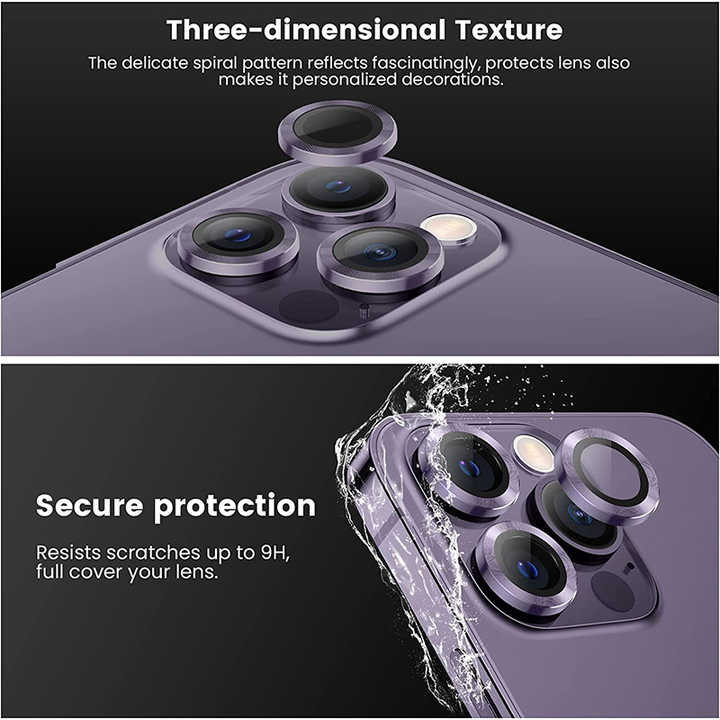 Picture of Metal Camera Lens Protector for iPhone 12, 13, 14 Pro and Pro Max HD 9H Tempered Glass Scratch Resistant