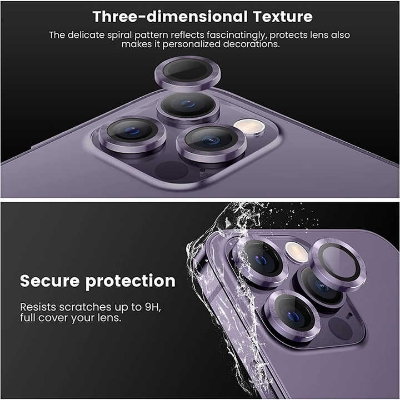 Picture of Metal Camera Lens Protector for iPhone 12, 13, 14 Pro and Pro Max HD 9H Tempered Glass Scratch Resistant