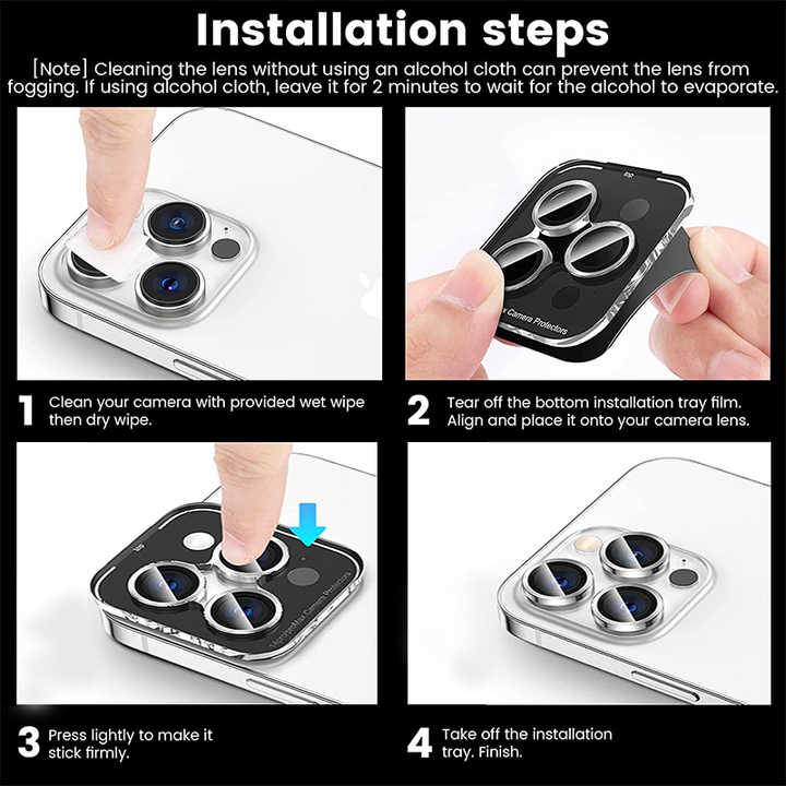 Picture of Metal Camera Lens Protector for iPhone 12, 13, 14 Pro and Pro Max HD 9H Tempered Glass Scratch Resistant