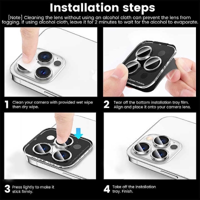 Picture of Metal Camera Lens Protector for iPhone 12, 13, 14 Pro and Pro Max HD 9H Tempered Glass Scratch Resistant
