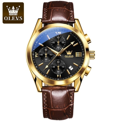 Picture of Ole_vs Men Leather Analoge Quartz Fashion Watch for Men Brown