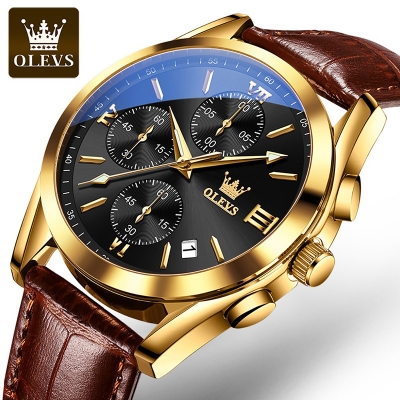 Picture of Ole_vs Men Leather Analoge Quartz Fashion Watch for Men Brown