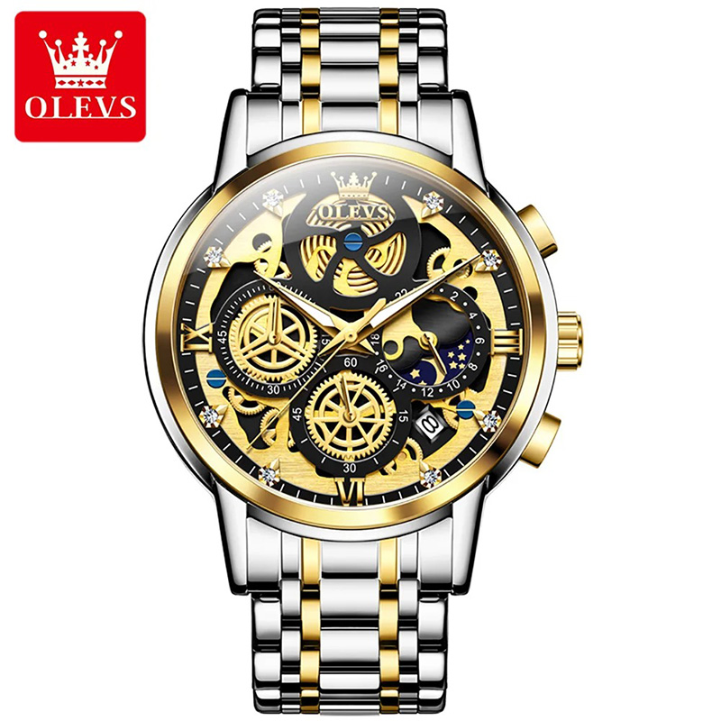 Picture of OLE_VS Top Brand 9947 Sport Quartz Watch Gift Stainless Steel Watchband Round-dial Chronograph Calendar Stainless Steel Watch For Men - ঘড়ি