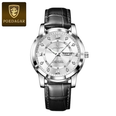 Picture of POEDAGAR 936 Luxury Man Leather Wristwatch Waterproof Luminous Date Week Leather Watch For Men - Sports Quartz Men's Watches For Men