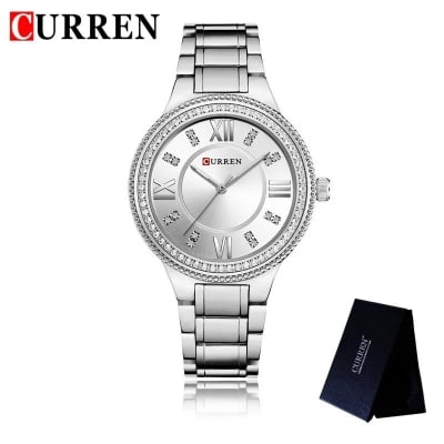Picture of CURREN 9004 Brand Luxury Women's Casual Watches Waterproof Wristwatch Women Fashion Dress Rhinestone Stainless Steel Ladies Rosegold & White Watch - ঘড়ি