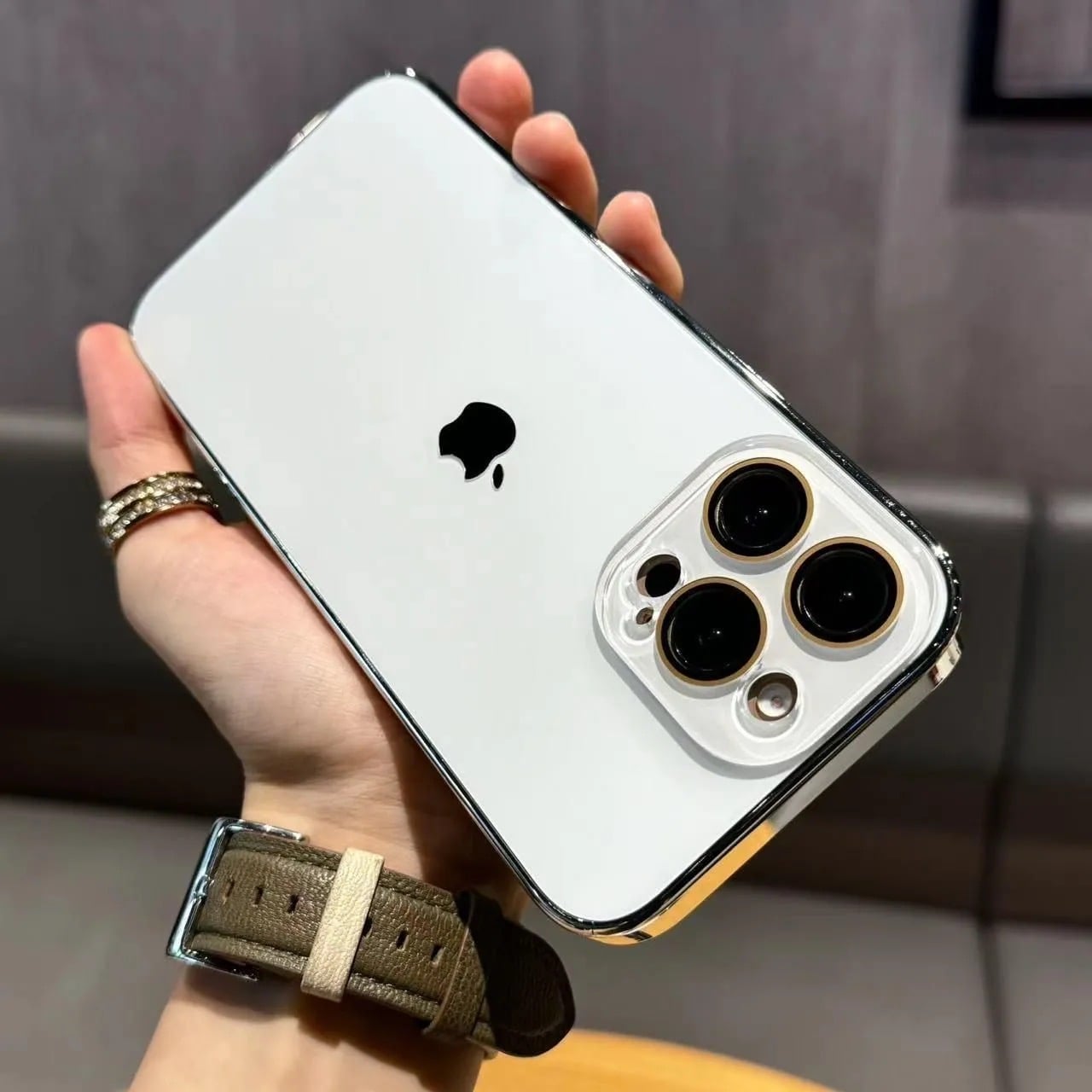 Picture of iPhone 16, 15, 14, 13, 12 Pro/Pro MAX Electroplated bezels Nano backplate Premium Quality Phone Case With Camera Lens Protector - Combine Style and Protection for Precious Device