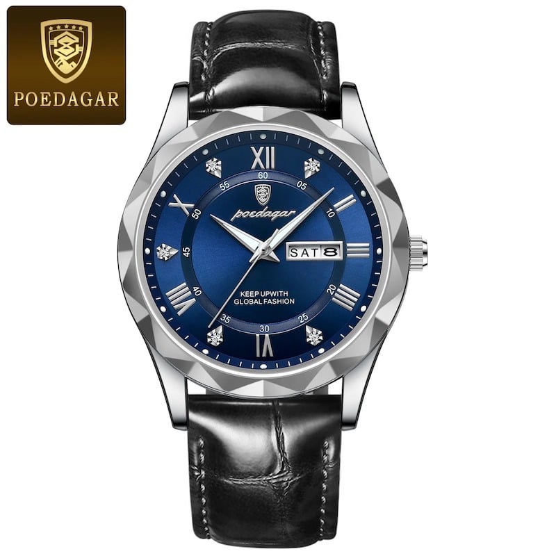 Picture of POEDAGAR Mens Quartz Watches Waterproof Luminous Dial Men Fashionable Wristwatches Artificial Leather Watch P615