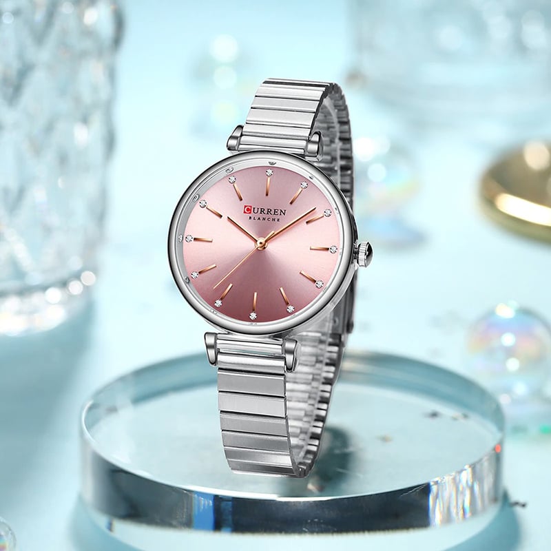 Picture of Curren 9081 Stainless Steel  Fashionable Analog Watch For Women - Silver & Pink