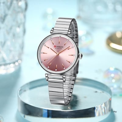 Picture of Curren 9081 Stainless Steel  Fashionable Analog Watch For Women - Silver & Pink