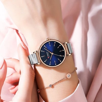 Picture of Curren 9081 Stainless Steel  Fashionable Analog Watch For Women - Silver & Pink