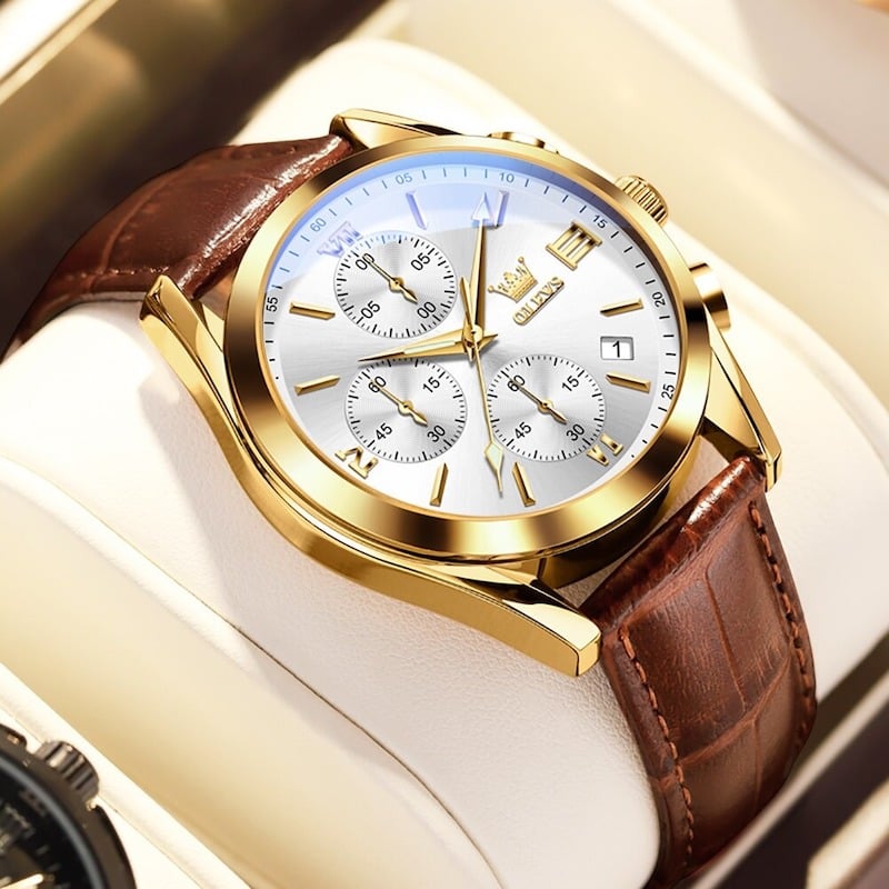 Picture of Ole_vs Men Leather Analoge Quartz Fashion Watch for Men Brown