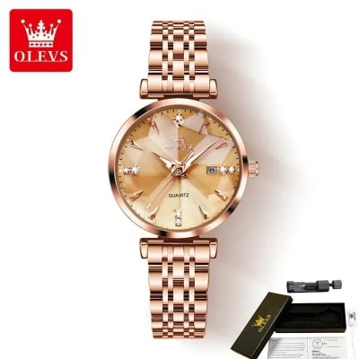 Picture of OLEVS 5536 Quartz Luxury Diamond-shapedWatch For Women, Stainless Steel Strap Waterproof Fashion Women Wristwatches Calendar