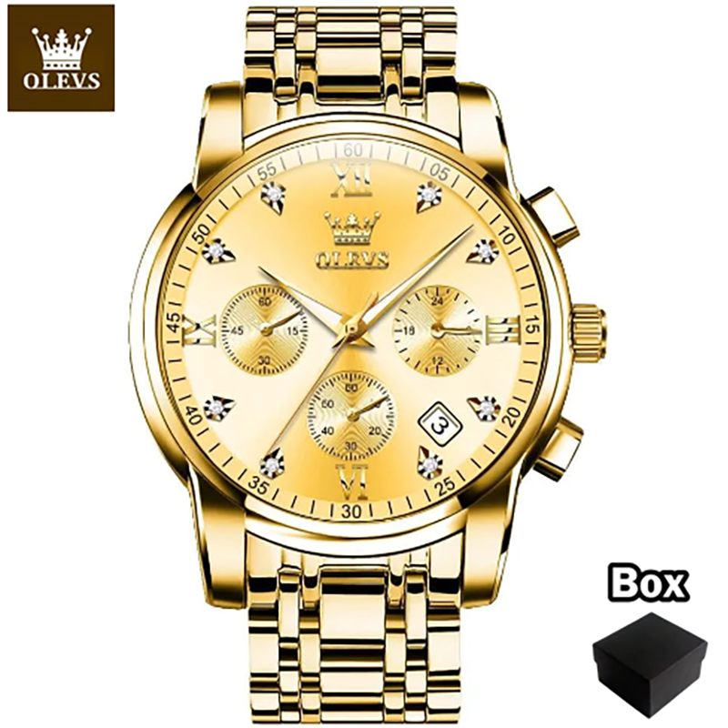 Picture of "Olevs 2858 Silver & Golden Two Tone Stainless Steel Analog Wrist Watch For Men - White & Silver & Golden "