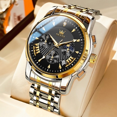 Picture of OLE_VS 2892 Men's Watch Waterproof Diamond set Dial Chronograph Luminous Calendar Stainless Steel Strap with Gift Box