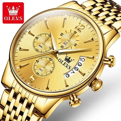 Picture of 2867 Olevs branded Wrist Watch Waterproof Large Golden Man Watch Steel Men's Fashion Watches