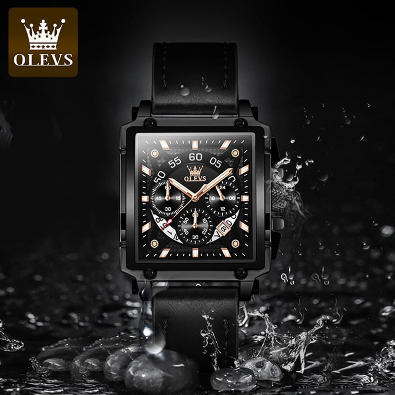 Picture of Square Fashion Watches for Men Chronograph Waterproof Leather Wristwatch