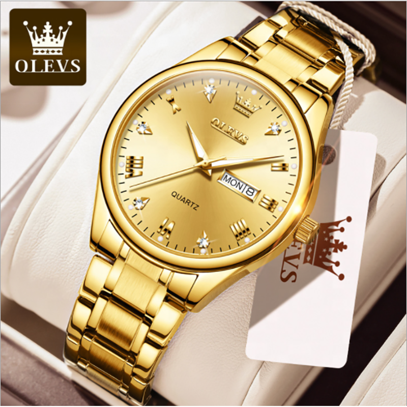 Picture of "Olevs 5563 Silver & Golden Two Tone Stainless Steel Analog Wrist Watch For Men - White & Silver & Golden "