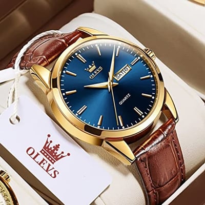 Picture of "Olevs Steel Analoge Wrist Watch For Men - Royal Blue & Golden "