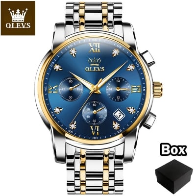 Picture of "Olevs 2858 Silver & Golden Two Tone Stainless Steel Analog Wrist Watch For Men - White & Silver & Golden "