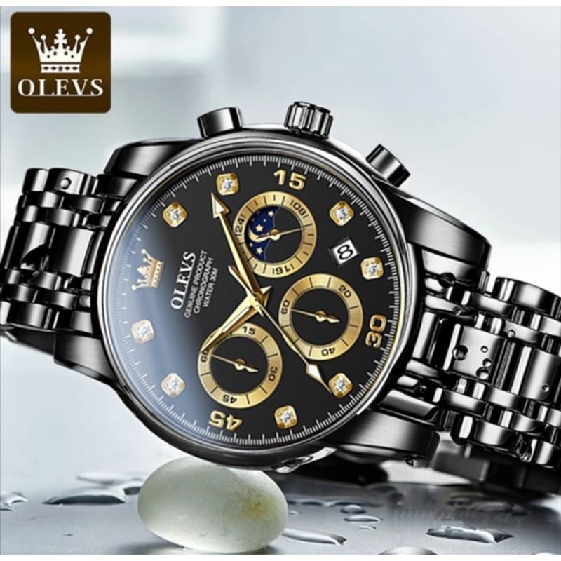Picture of OLE_VS 2889 Men's Watch Waterproof Diamond Dial Chronograph Luminous Calendar Stainless Steel Strap