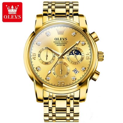 Picture of OLE_VS 2889 Men's Watch Waterproof Diamond set Dial Chronograph Luminous Calendar Stainless Steel Strap