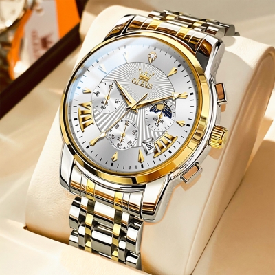 Picture of OLE_VS 2892 Men's Watch Waterproof Diamond set Dial Chronograph Luminous Calendar Stainless Steel Strap with Gift Box