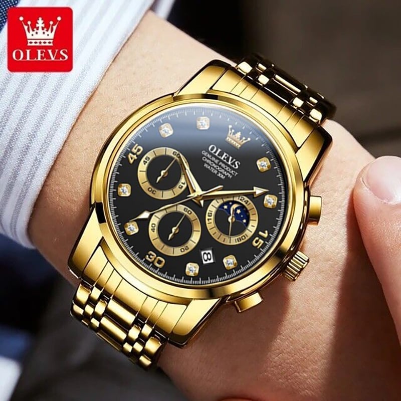 Picture of OLE_VS 2889 Men's Watch Waterproof Diamond set Dial Chronograph Luminous Calendar Stainless Steel Strap