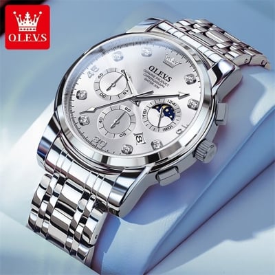 Picture of OLE_VS 2889 Men's Watch Waterproof Diamond set Dial Chronograph Luminous Calendar Stainless Steel Strap