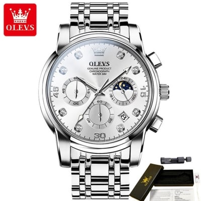 Picture of OLEVS Watches for Men Diamond Business Dress Analog Quartz Stainless Steel Date Luxury Casual Fashion Wrist Watch Waterproof Luminous