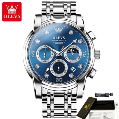 Picture of OLEVS Watches for Men Diamond Business Dress Analog Quartz Stainless Steel Date Luxury Casual Fashion Wrist Watch Waterproof Luminous