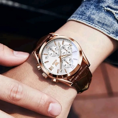 Picture of leather waterproof quartz fashionable watch for men