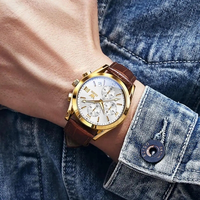 Picture of leather waterproof quartz fashionable watch for men