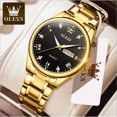 Picture of "Ol_evs 5563 Rep_lica Silver & Golden Two Tone Stainless Steel Analog Wrist Watch For Men - White & Silver & Golden , Black" (Black 2)