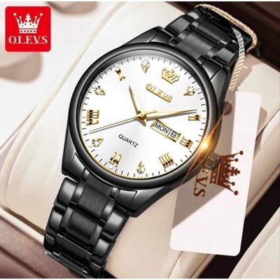 Picture of "Ol_evs 5563 Rep_lica Silver & Golden Two Tone Stainless Steel Analog Wrist Watch For Men - White & Silver & Golden , Black"