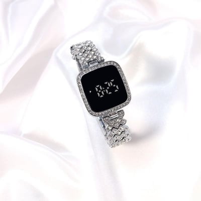 Picture of New Trend Fashion Steel Chain Diamond Women Watch Full Diamond Touch Screen LED Water Diamond Bracelet Watch
