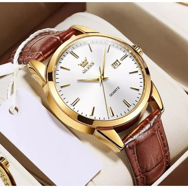 Picture of Olevs Fan Made Brown Pu Leather Analoge Watch For Men - Watch For Men