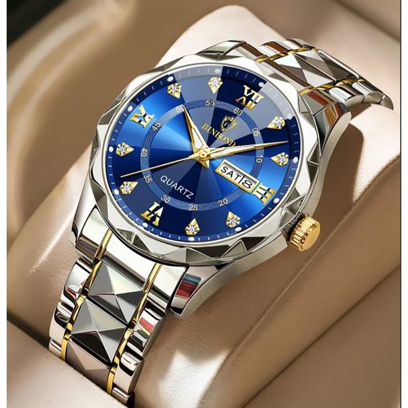 Picture of BINBOND 2521 Chitty Lock Men’s Luxury Stainless Steel Waterproof Fashion Business Watch Luminous Dual Calendar Quartz Wrist Watch