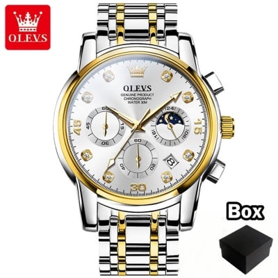 Picture of Top Luxury Olevs 2889 Stainless Steel Top Luxury Quartz Chronograph Fashionable Watch for Men - Watch (White 2)