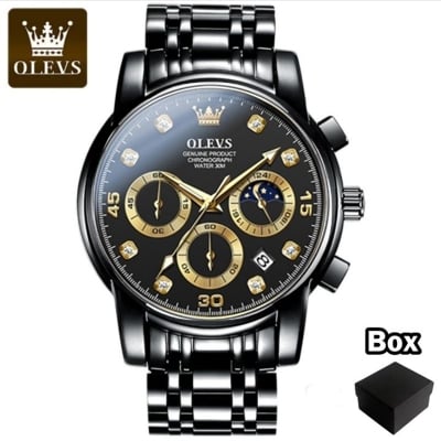 Picture of Top Luxury Olevs 2889 Stainless Steel Top Luxury Quartz Chronograph Fashionable Watch for Men - Watch (Black 2)