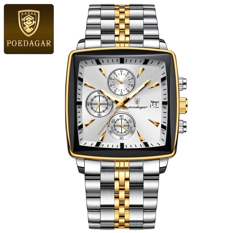 Picture of POEDAGAR 866 Square Men Clock Waterproof Luminous Date Man Watch Stainless Steel Quartz Men's Watch (Fan made)